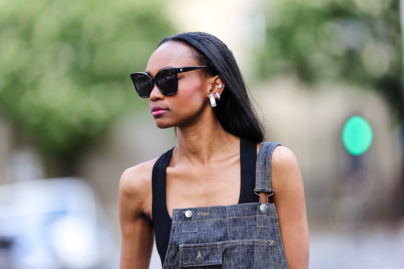 PARIS, FRANCE - MAY 13: Emilie Joseph @in_fashionwetrust @in_fashionwetrust wears black vintage sung...