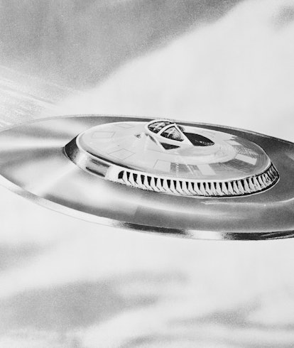 (Original Caption) U.S.A.F. to have "Flying Saucers." Washington, D.C.: The U.S. Air Force announced...