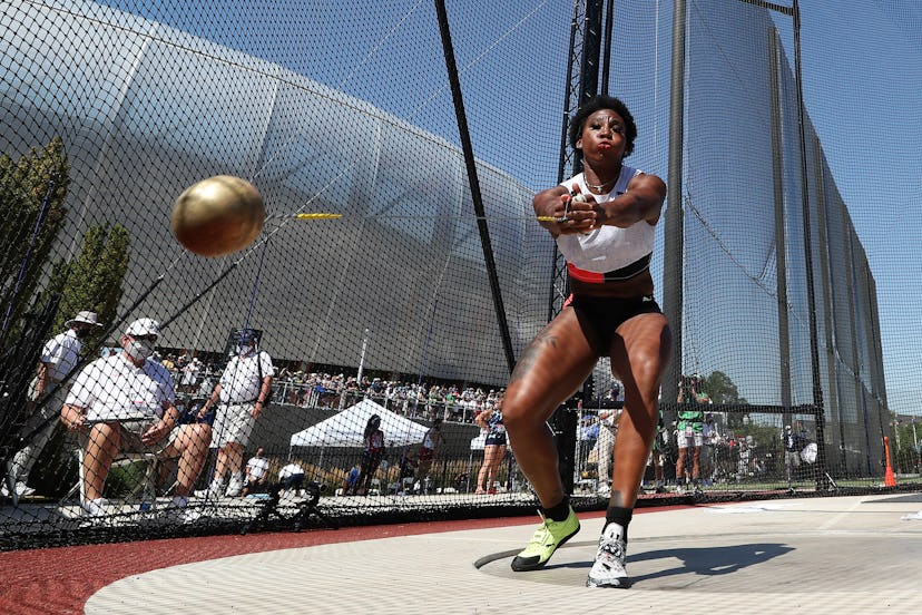EUGENE, OREGON - JUNE 26: Gwendolyn Berry competes in the Women's Hammer Throw final on day nine of ...