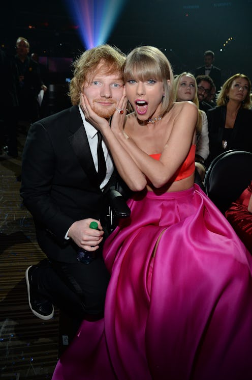 LOS ANGELES, CA - FEBRUARY 15:  Ed Sheeran and Taylor Swift attend The 58th GRAMMY Awards at Staples...