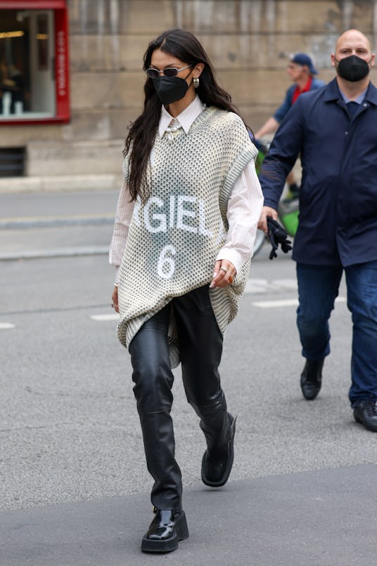 PARIS, FRANCE - JUNE 26: Bella Hadid wearing a Margiela top is seen on the rue de Rivoli on June 26,...