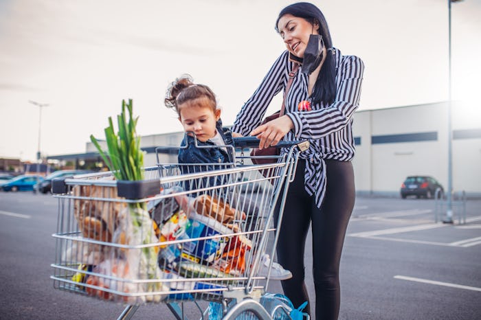 Mom and daughter were shopping for groceries.