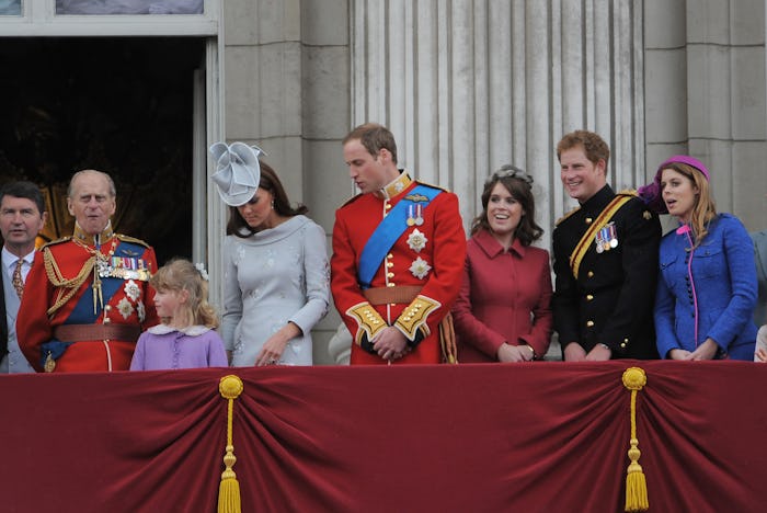 LONDON, ENGLAND - JUNE 16: Prince Philip, Duke Of Edinburgh, Prince Harry, Duke of Sussex Princess E...