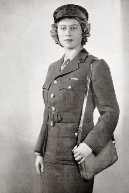  Queen Elizabeth is seen here in 1945 in the uniform of second subaltern in the A.T.S. From a photog...