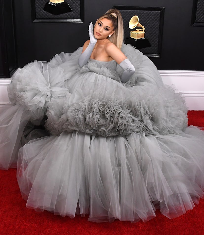 LOS ANGELES, CALIFORNIA - JANUARY 26: Ariana Grande arrives at the 62nd Annual GRAMMY Awards at Stap...