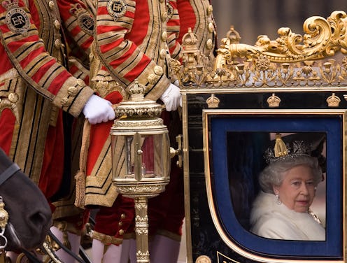 TOPSHOT - Britain's Queen Elizabeth II leaves Buckingham Palace in central London as she heads to th...