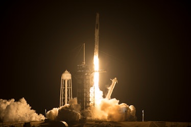 CAPE CANAVERAL, FLORIDA - APRIL 23:  In this handout provided by NASA, a SpaceX Falcon 9 rocket carr...