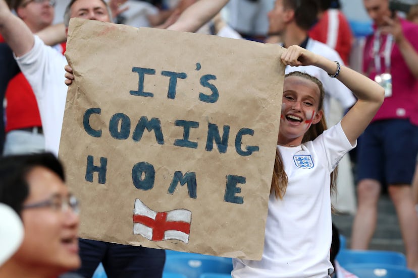 An England fan shows their support after the 2018 FIFA World Cup Russia Quarter Final match between ...