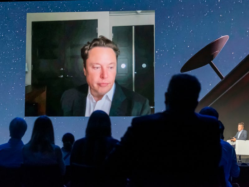 BARCELONA, SPAIN - JUNE 29: Tesla CEO Elon Musk gives a keynote speech via video conference at the M...