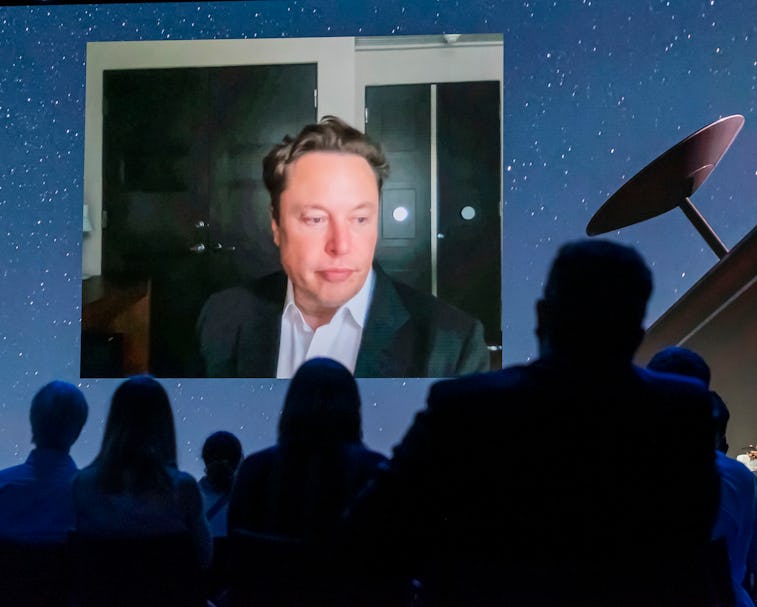 BARCELONA, SPAIN - JUNE 29: Tesla CEO Elon Musk gives a keynote speech via video conference at the M...