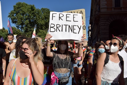 ROME, ITALY - JUNE 26: People with a sign saying Free Britney, referring to Britney Spears take part...