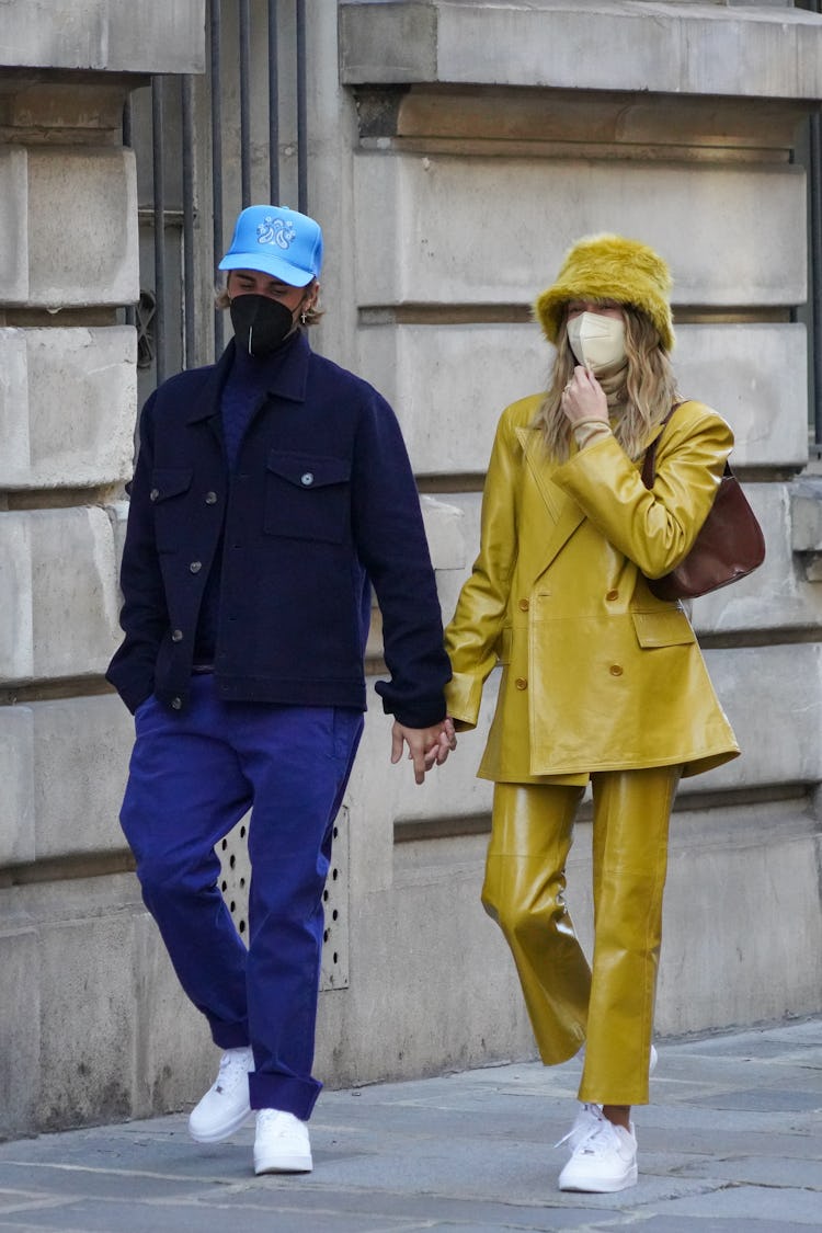 PARIS, FRANCE - FEBRUARY 28: Singer Justin Bieber and wife Hailey Baldwin Bieber are seen strolling ...