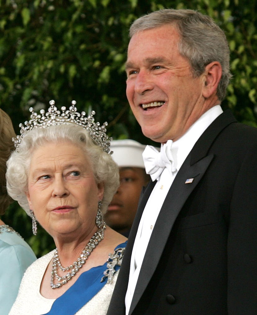 Queen Elizabeth gives President George W. Bush the side eye.