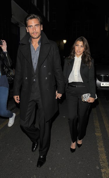 LONDON, ENGLAND - NOVEMBER 10: Scott Disick and Kourtney Kardashian leave Hakkasan restaurant on Tot...