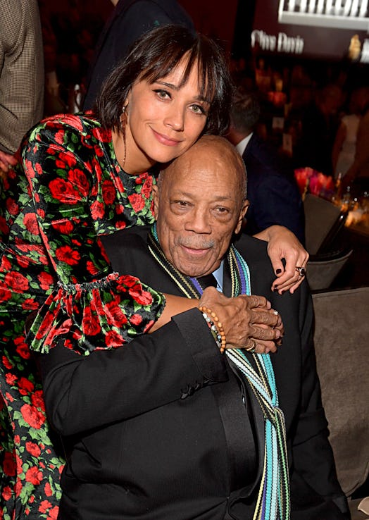 BEVERLY HILLS, CALIFORNIA - JANUARY 25: Rashida Jones and Quincy Jones attend the Pre-GRAMMY Gala an...