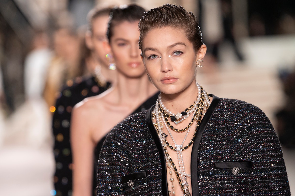 PARIS, FRANCE - DECEMBER 04: Model Gigi Hadid walks the runway during the Chanel Metiers d'art 2019-...