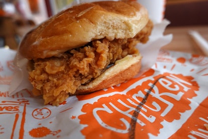CHICAGO, ILLINOIS - MAY 06: A chicken sandwich from Popeyes Louisiana Kitchen is shown on May 06, 20...