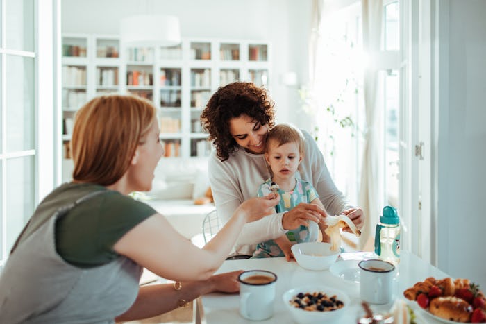 Close up of a young family having breakfast together