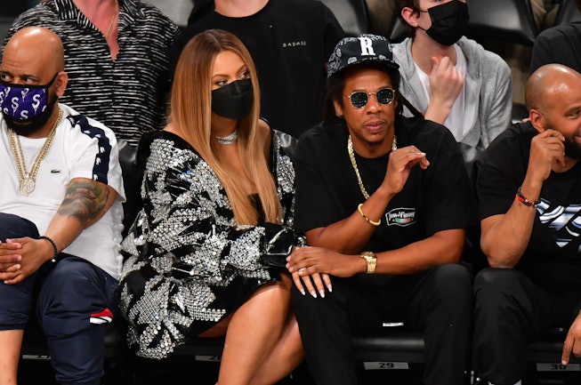 NEW YORK, NEW YORK - JUNE 05:  Beyonce and Jay-Z attend Brooklyn Nets v Milwaukee Bucks game at Barc...