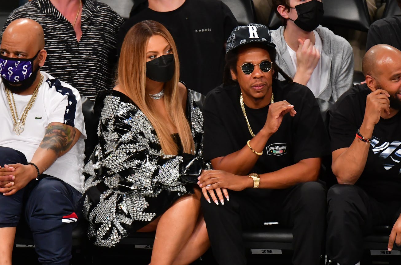 NEW YORK, NEW YORK - JUNE 05: Beyonce and Jay-Z attend Brooklyn Nets v Milwaukee Bucks game at Barc...
