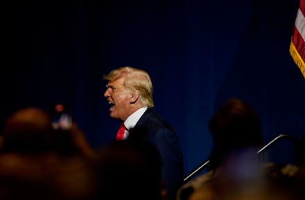 GREENVILLE, NC - JUNE 05: Former U.S. President Donald Trump exits the NCGOP state convention on Jun...