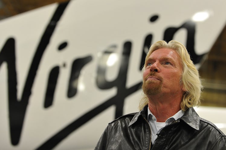 Sir Richard Branson speaks to AFP during an interview  before the official unveiling of Virgin Galac...