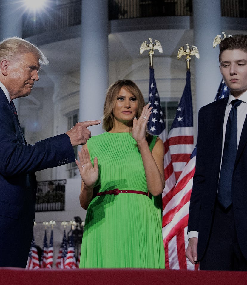 WASHINGTON, DC - AUGUST 27: U.S. President Donald Trump (L) gestures toward first lady Melania Trump...