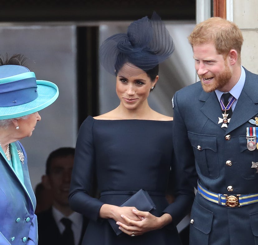 LONDON, ENGLAND - JULY 10: Queen Elizabeth II, Prince Harry, Duke of Sussex and Meghan, Duchess of S...