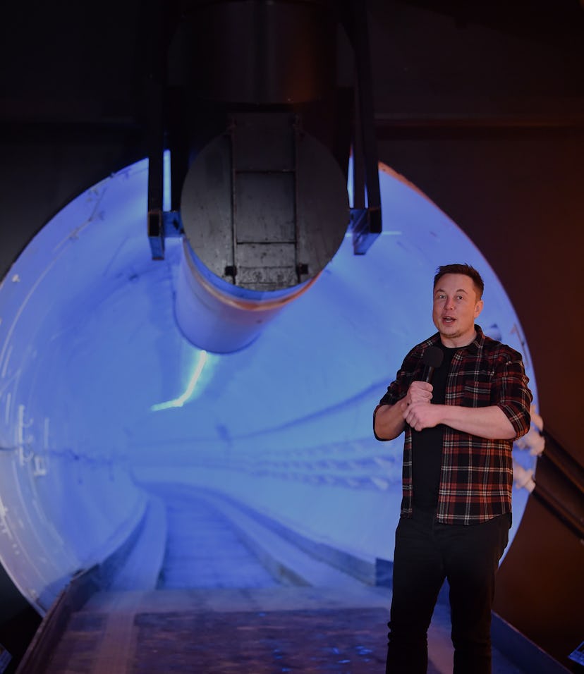 Elon Musk, co-founder and chief executive officer of Tesla Inc., speaks during an unveiling event fo...