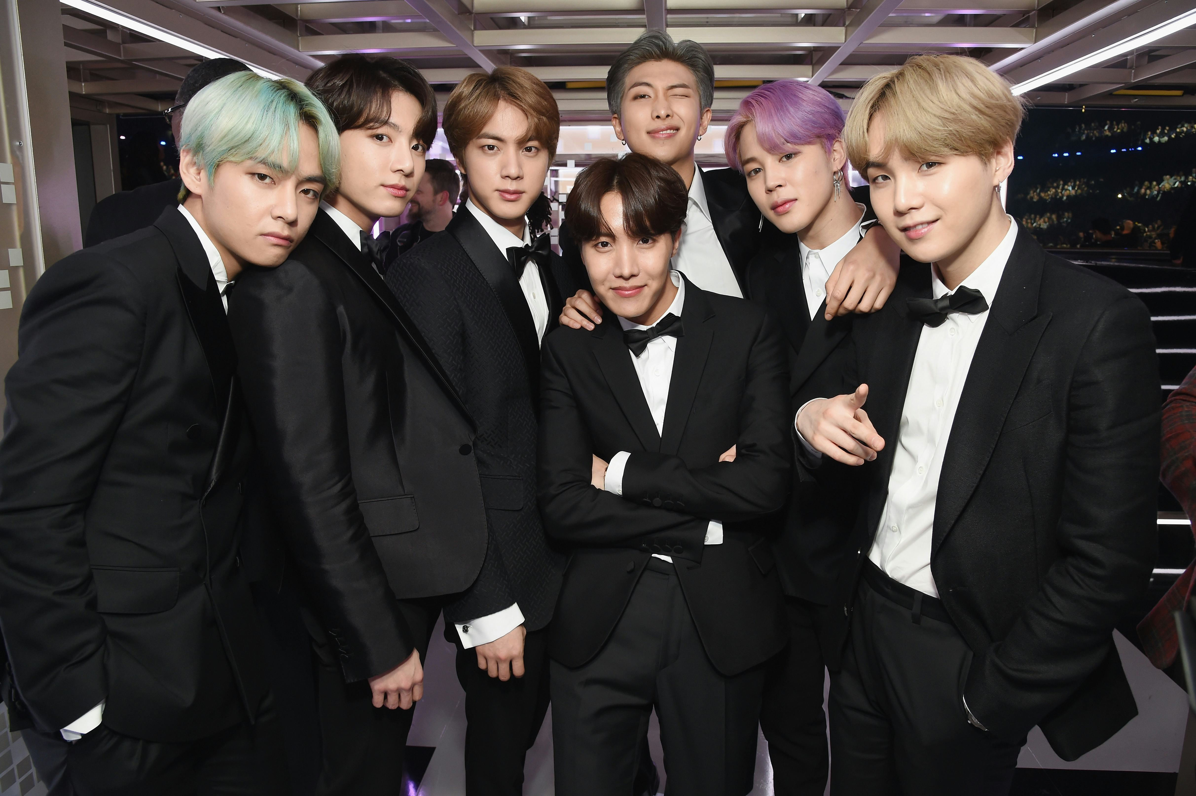 LOS ANGELES, CA - FEBRUARY 10:  BTS backstage during the 61st Annual GRAMMY Awards at Staples Center...