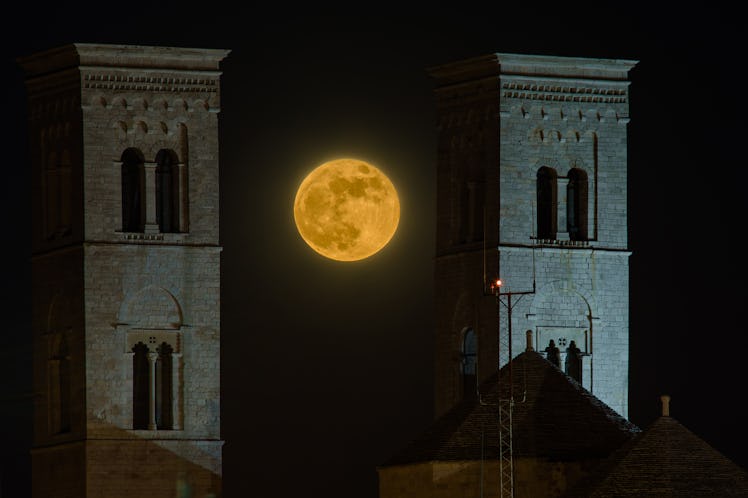 The supermoon between the towers of the Cathedral of Molfetta (in a double exposure) on May 26, 2021...