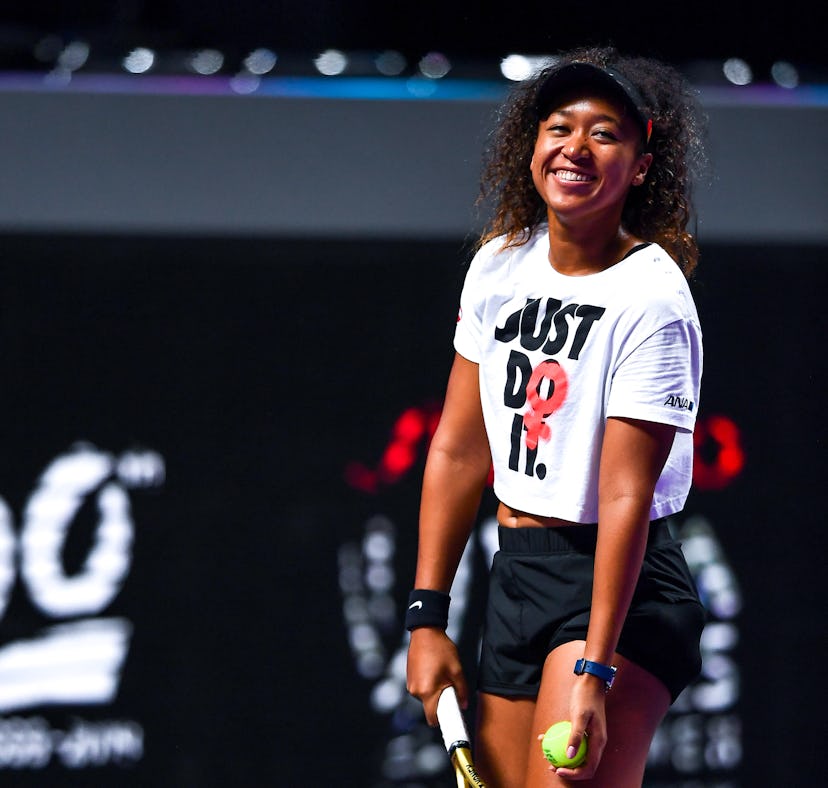 Naomi Osaka of Japan, who will compete in the 2021 Olympics, attends a training session.