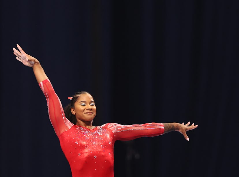 Jordan Chiles, who's headed to the 2021 Olympics, competes on the vault during the Women's competiti...