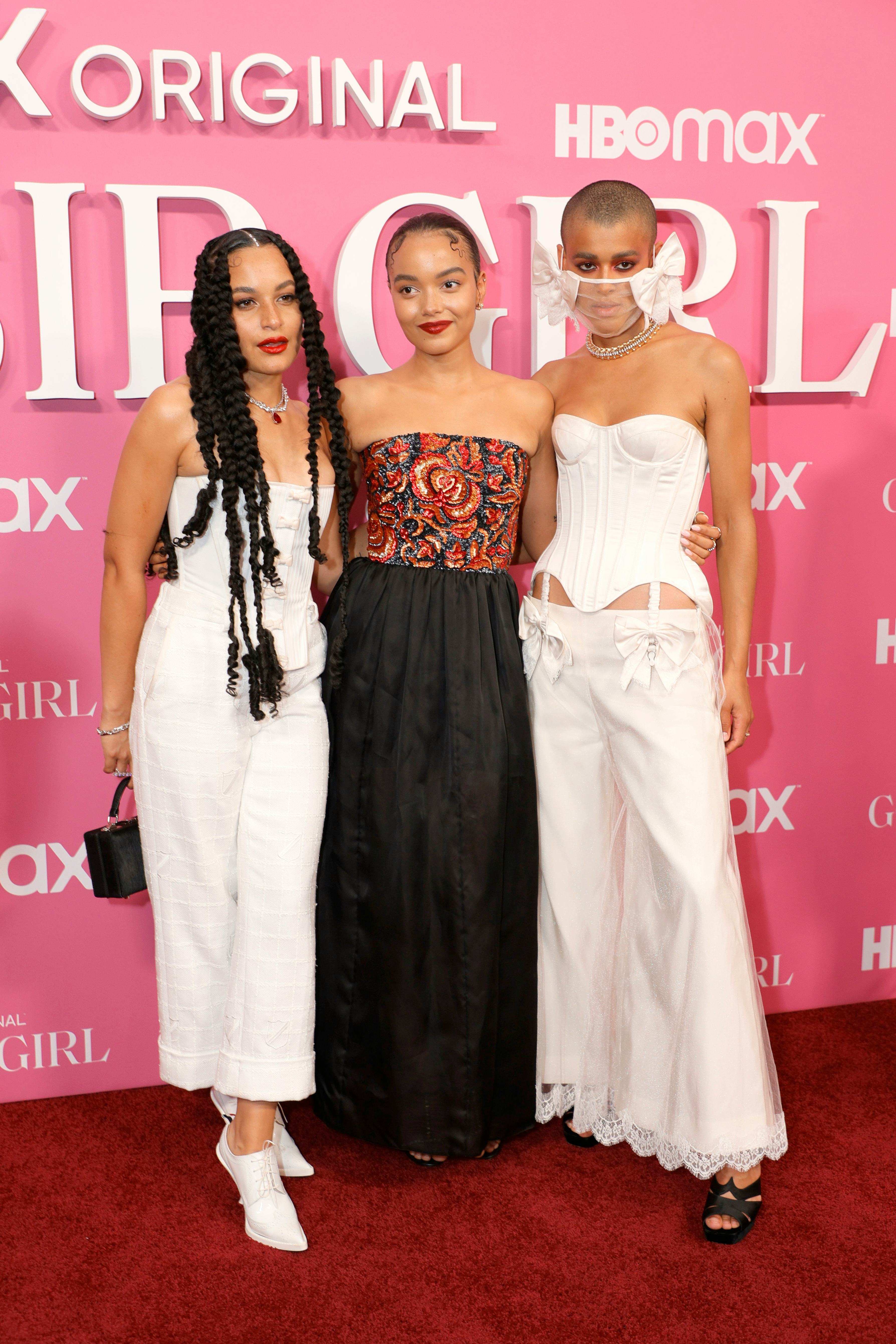 NEW YORK, NEW YORK - JUNE 30: (L-R) Karena Evans, Jordan Alexander and Whitney Peak attend the "Goss...
