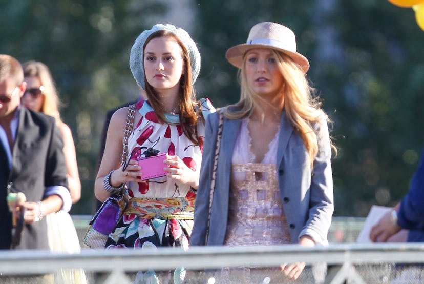 Leighton Meester and Blake Lively are sighted on location for 'Gossip Girl' on July 5, 2010 in Paris...
