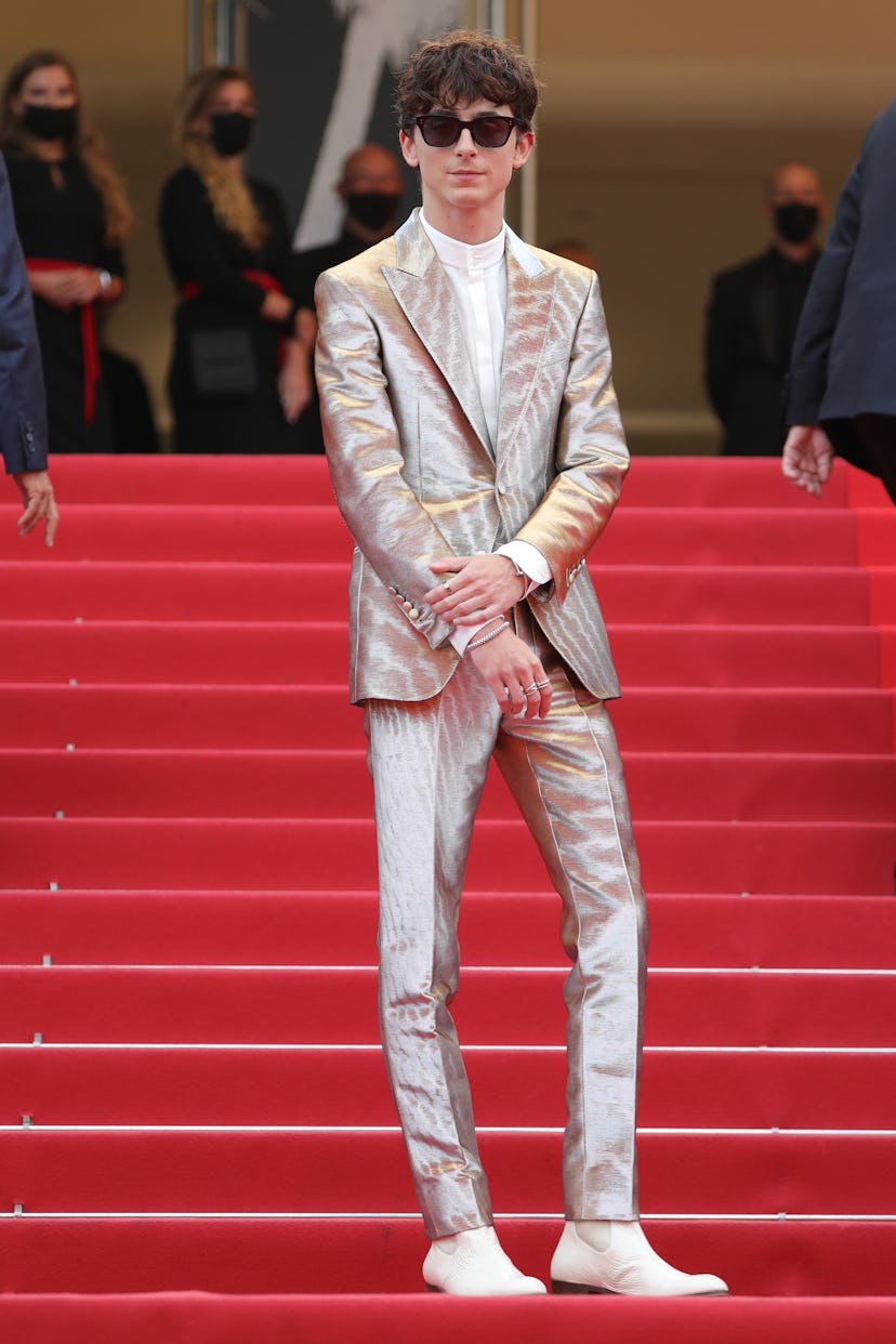 CANNES, FRANCE - JULY 12: Timothée Chalamet attends the "The French Dispatch" screening during the 7...