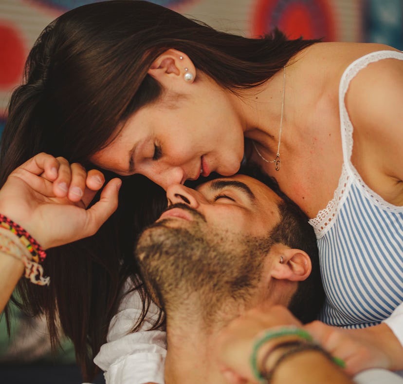 Young beautiful couple having good time at home