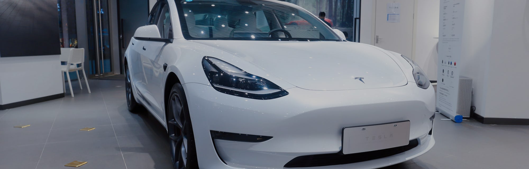 SHANGHAI, CHINA - MAY 7, 2021 - A new energy electric car is seen at Tesla's flagship store in Shang...