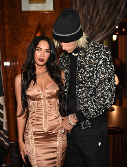 LAS VEGAS, NEVADA - JULY 10: (L-R) Megan Fox and Machine Gun Kelly attend h.wood Group's grand opening of Delilah at Wynn Las Vegas on July 10, 2021 in Las Vegas, Nevada. (Photo by Denise Truscello/Getty Images for Wynn Las Vegas)