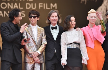 CANNES, FRANCE - JULY 12: Us director Wes Anderson (C), Us actor Adrien Brody (L), French-Algerian a...