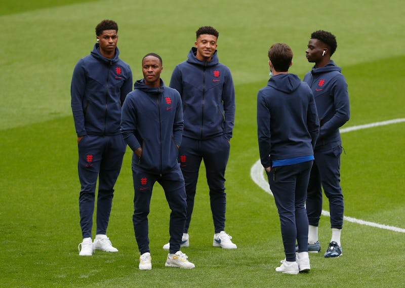 Marcus Rashford, Raheem Sterling, Jadon Sancho, Ben Chilwell, and Bukayo Saka of England on the foot...