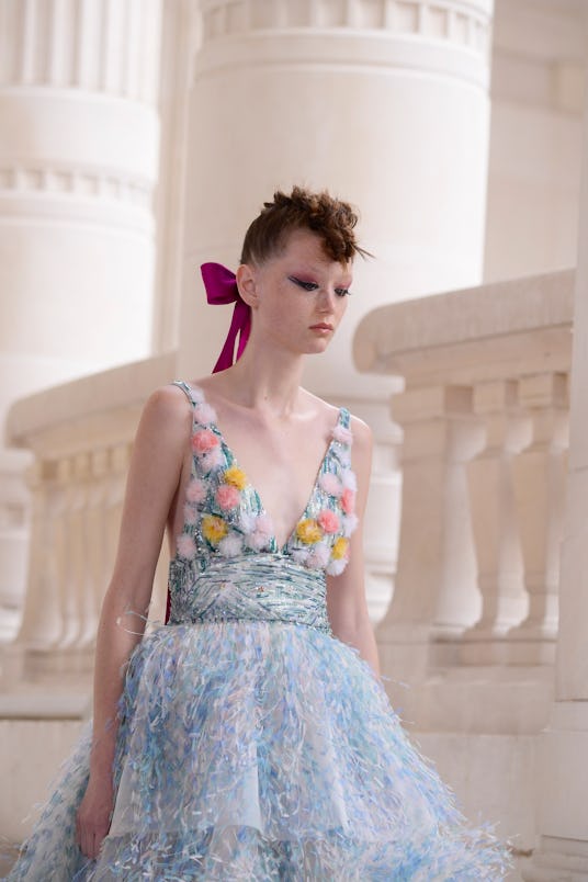 PARIS, FRANCE - JULY 06: A model walks the runway during the Chanel Couture Haute Couture Fall/Winte...