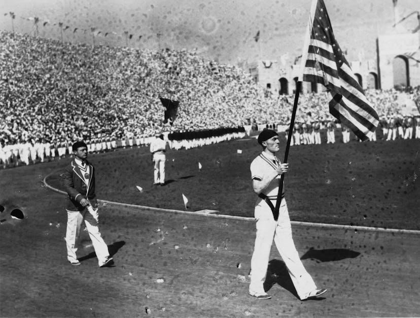 The opening ceremony of the 1932 Summer Olympics at the Memorial Coliseum in Los Angeles, California...