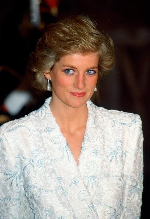 FRANCE - NOVEMBER 09:  Diana, Princess  Of Wales, Wearing A White And Blue Lace And Sequin Evening C...