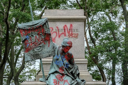 WASHINGTON, DC - June 20, 2020: The pedestal where the statue of Confederate general Albert Pike rem...