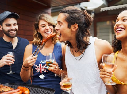 A group of friends plans a Summer 2021 Olympics watch party in their backyard, and laughs while eati...