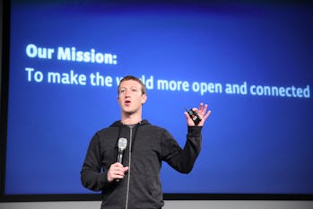 Mark Zuckerberg announces a redesign of  Facebook's  News Feed during a press conference at it's hea...