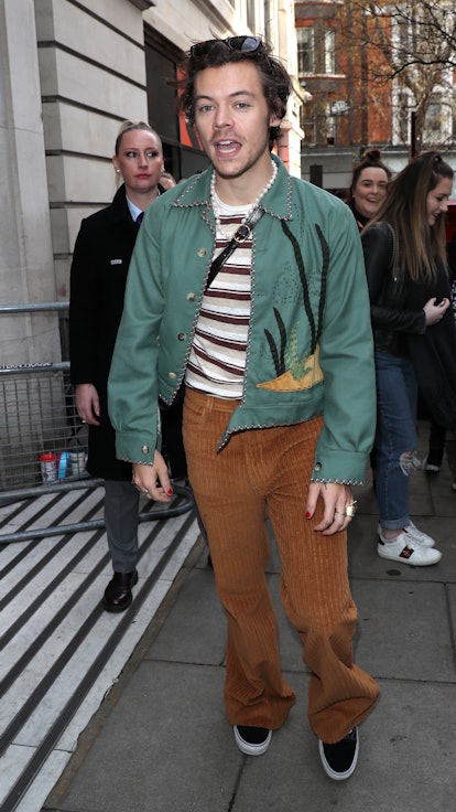 LONDON, ENGLAND - FEBRUARY 14:  Harry Styles leaving BBC Radio 2 on February 14, 2020 in London, Eng...