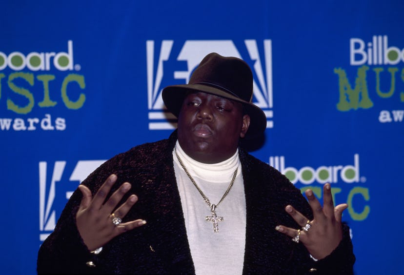 '90s Rapper Notorious B.I.G. AKA Biggie Smalls (Christopher Wallace) attends red carpet event.