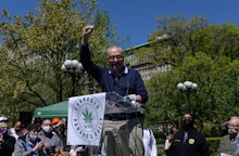 US Senate Majority Leader Chuck Schumer, Democrat of New York, speaks during the annual NYC Cannabis...